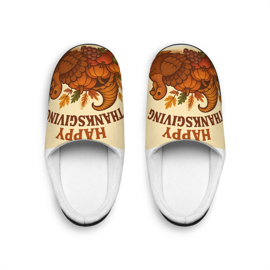 Thanksgiving Turkey Men's Indoor Slippers — 'Happy Thanksgiving' Cozy Fall House Shoes