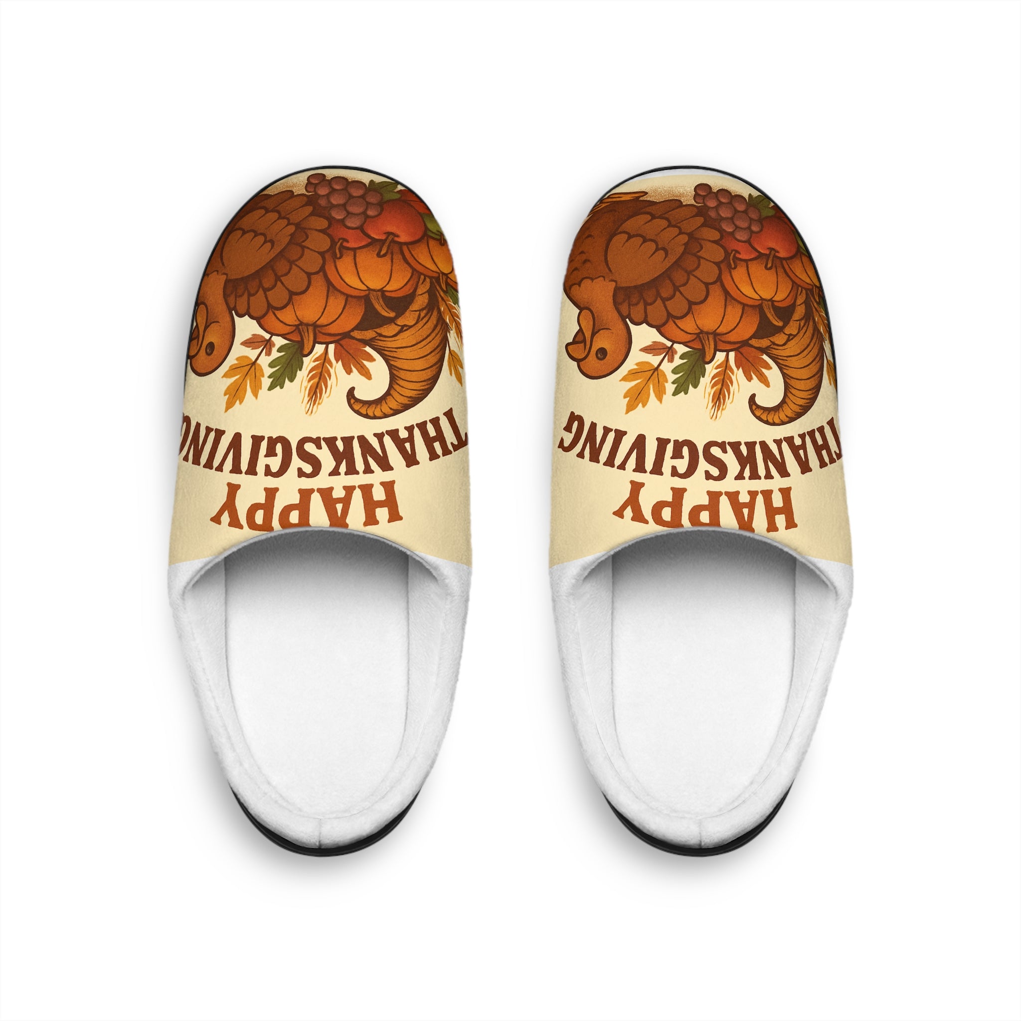 Thanksgiving Turkey Men's Indoor Slippers — 'Happy Thanksgiving' Cozy Fall House Shoes