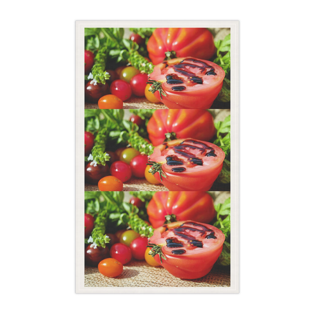 Tomato Garden Tea Towel — Fresh Grilled Tomato & Cherry Veggie Kitchen Towel