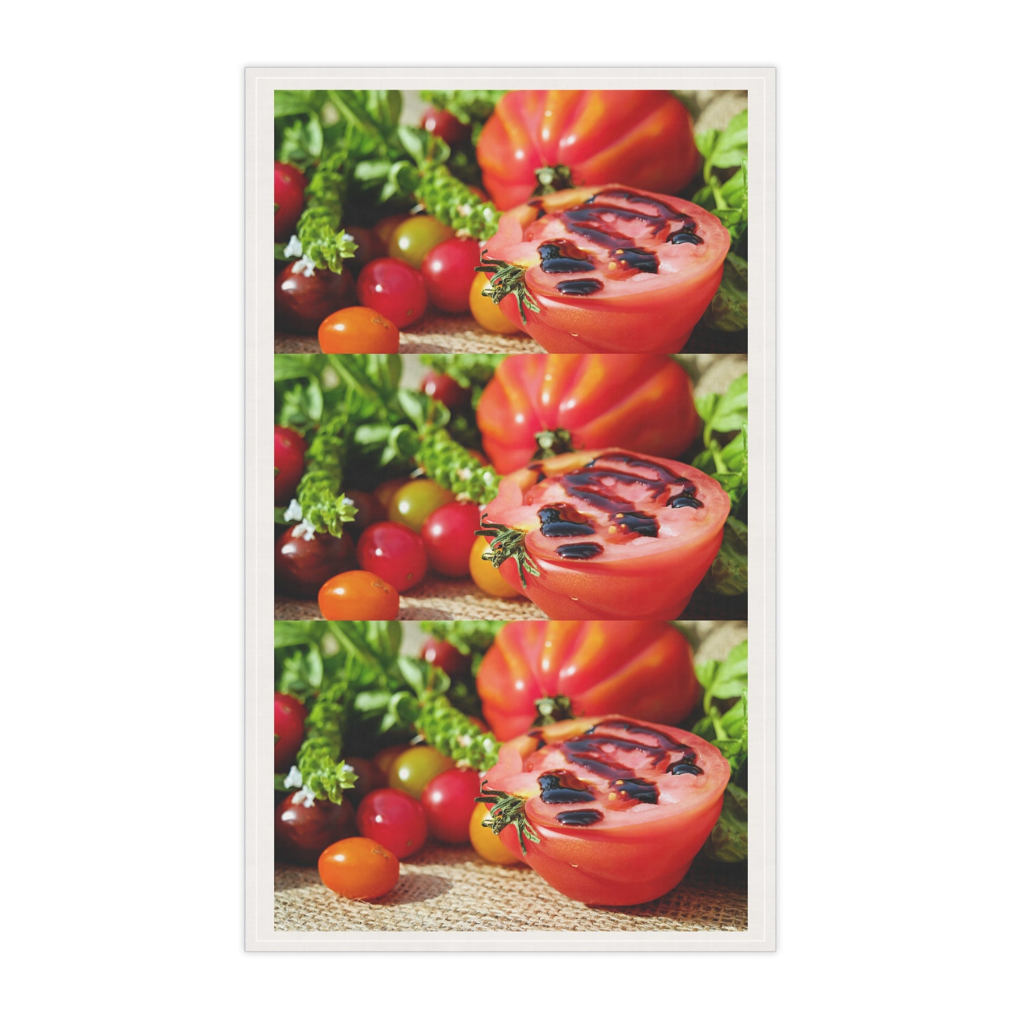 Tomato Garden Tea Towel — Fresh Grilled Tomato & Cherry Veggie Kitchen Towel