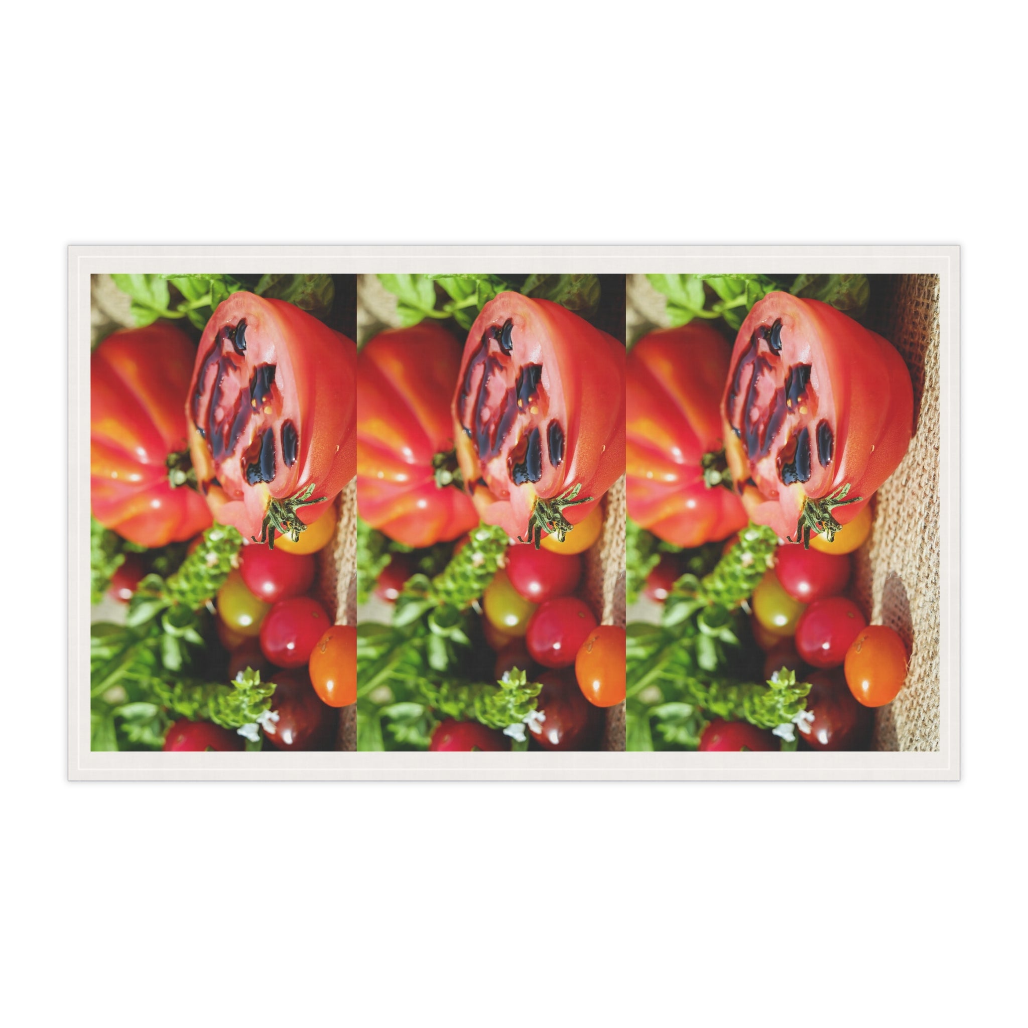Tomato Garden Tea Towel — Fresh Grilled Tomato & Cherry Veggie Kitchen Towel
