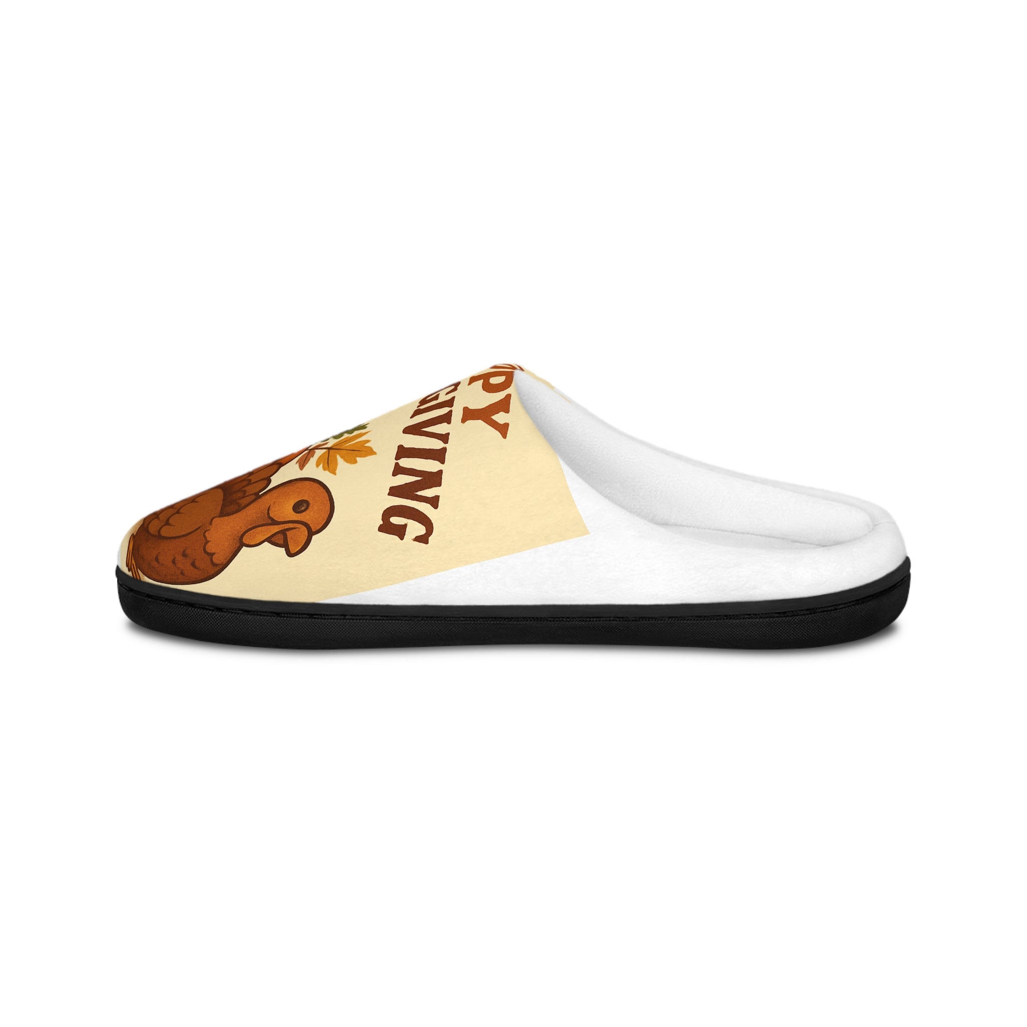 Thanksgiving Turkey Men's Indoor Slippers — 'Happy Thanksgiving' Cozy Fall House Shoes