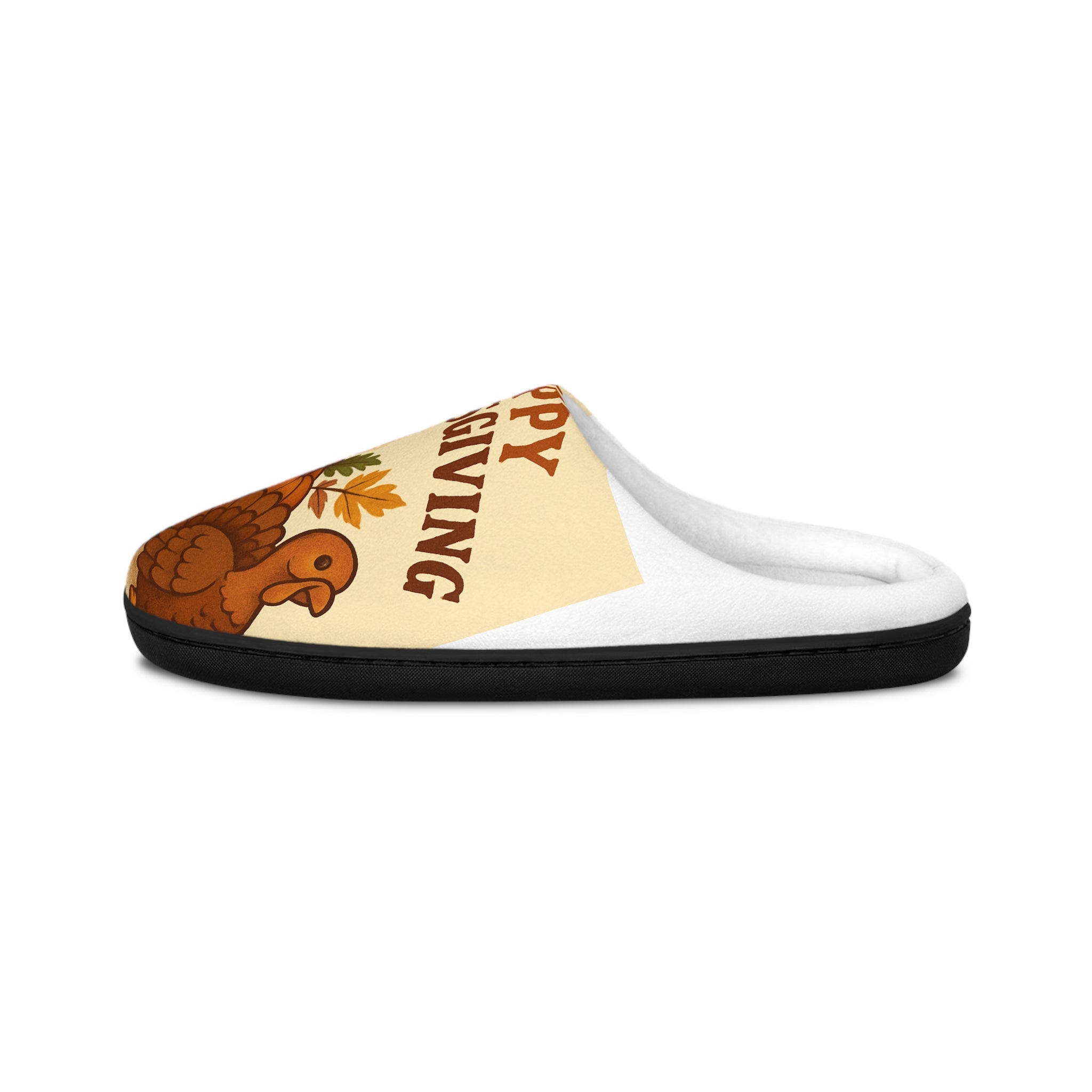 Thanksgiving Turkey Men's Indoor Slippers — 'Happy Thanksgiving' Cozy Fall House Shoes